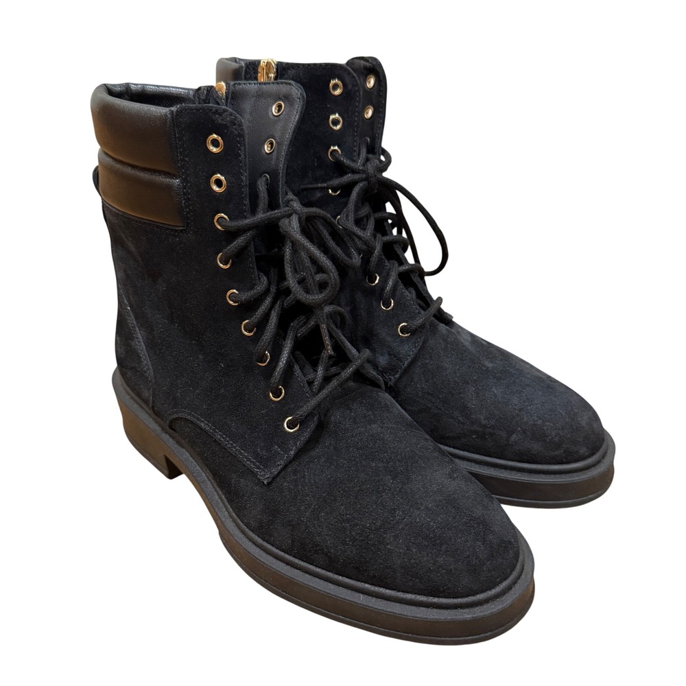 La Canadienne Korina Black Suede Padded Leather Collar Lace Up Boots 36.5 US 6.5